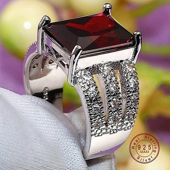 Sterling Silver Cubic Zircon Ruby Hollow Out Ring - Picture 2 of 9